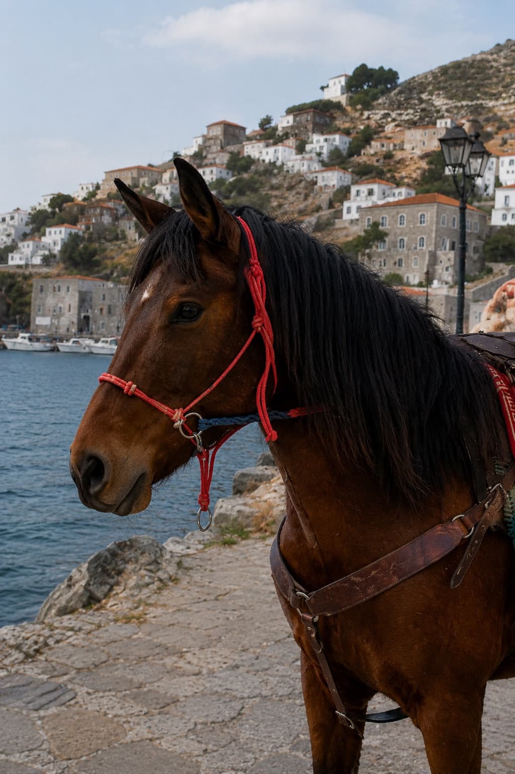 Portrait of Spirit, one of Nektarios' horses on Hydra